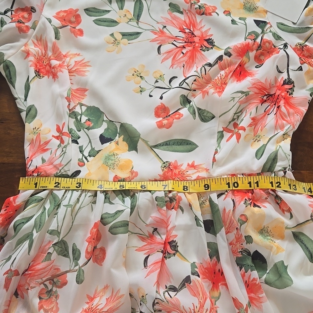 Yumi Kim Champagne & Strawberry Floral Blouson Sleeve Maxi Dress Size Medium - Picture 9 of 15